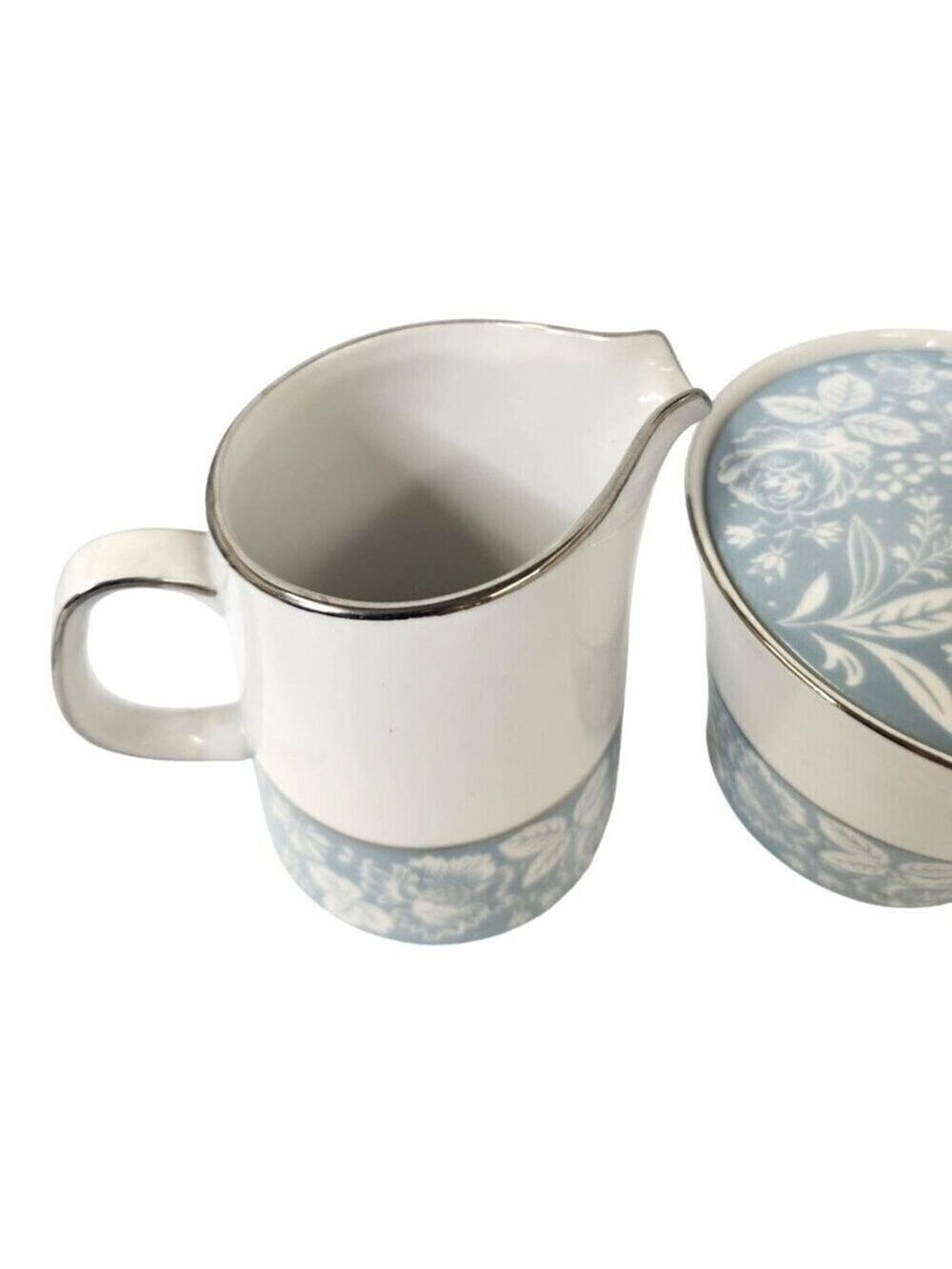 Style House Fine China Creamer Sugar Bowl Blue Floral Damask - Picture 3 of 9